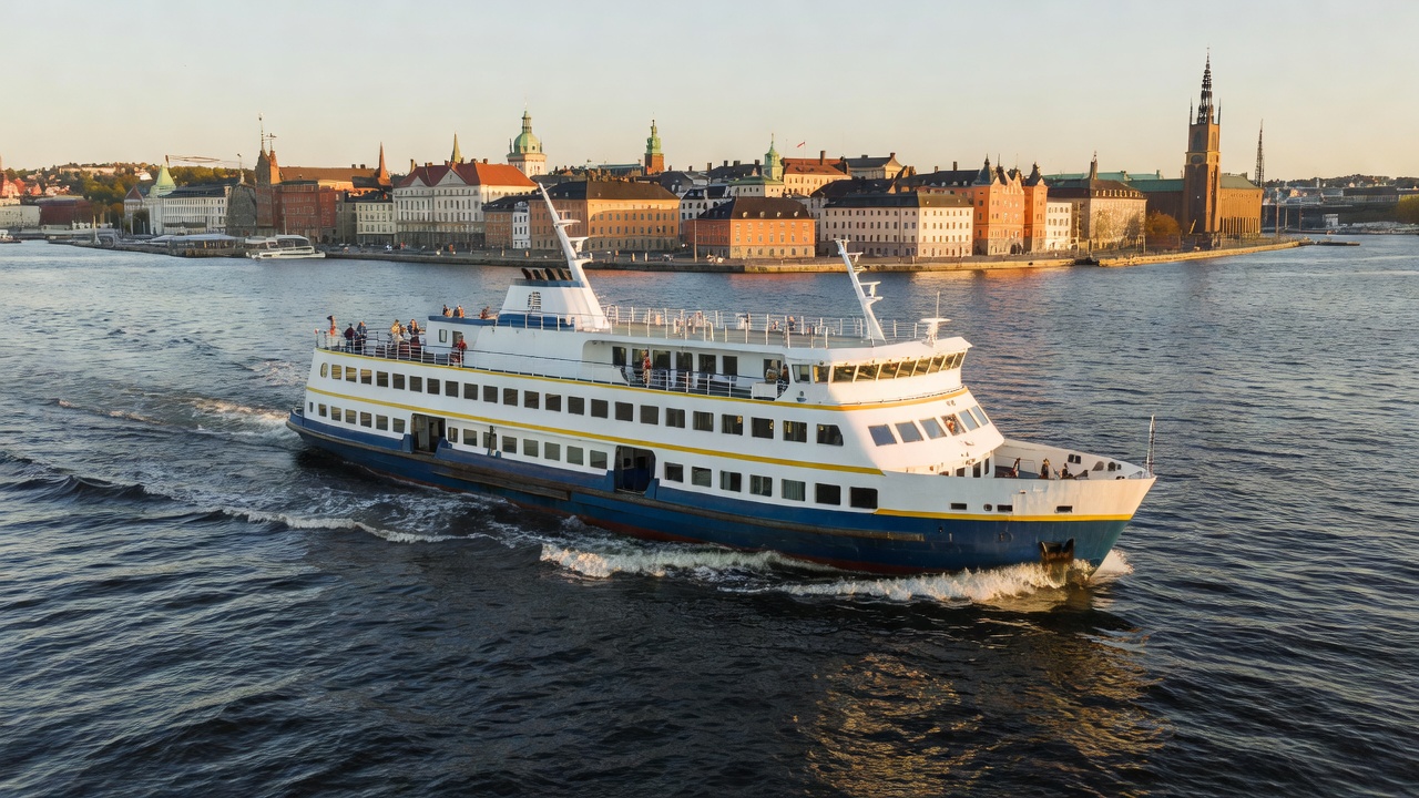 A passenger ferry travelling through Stockholm’s harbour in Sweden